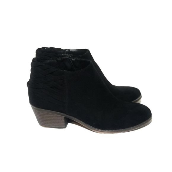 Fergalicious Shoes - Fergalicious Bayou Woven Back Suede Ankle Booties in Black Womens Size 7 M